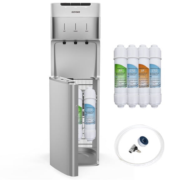 ICEVOKE UV Self-Cleaning Water Dispenser - Bottleless Hot & Cold Water Cooler, 5-Stage Water Filtration System, Durable Stainless Steel Cabinet, Child-Safety Lock