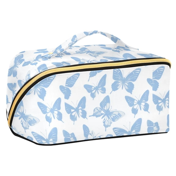 FORMRS Makeup Bag Travel Cosmetic Organizer for Women Fold Flat Zipper Pouch with Handle, Blue Butterfly