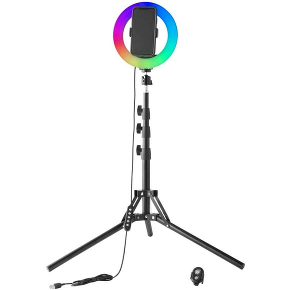 onn. Bluetooth 8 IN. RGB Ring Light with 20 Light Mode Settings, Adjustable Tripod