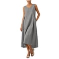 thumbnail image 1 of Vestido Corto para Mujeres Moda de Verano Sólido Cuello en V sin Mangas Bolsillo Plisado Vestido Casual Diario, 1 of 6