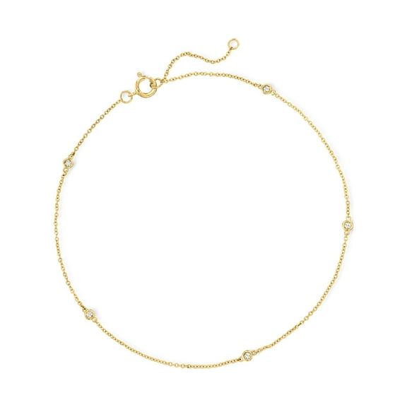 Pure Collection by Ross-Simons 0.10 ct. t.w. Diamond Station Anklet in 14kt Yellow Gold, Women's, Adult