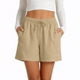 thumbnail image 4 of Nmnitkp Shorts for Women High Waisted Linen Blend Shorts, Drawstring Elastic Waist Casual Summer Shorts with Pockets for Beach & Everyday Wear Beige,M, 4 of 6