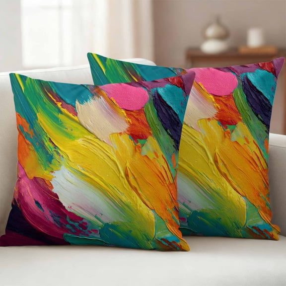 Pack of 2 Outdoor Pillow Covers,Waterproof Colorful Pigment Throw Pillow Covers,Abstract Color Block Oil Painting Decorative Pillowcases Cushion Covers for Couch Pillow Sham Protector 24x24 Inch