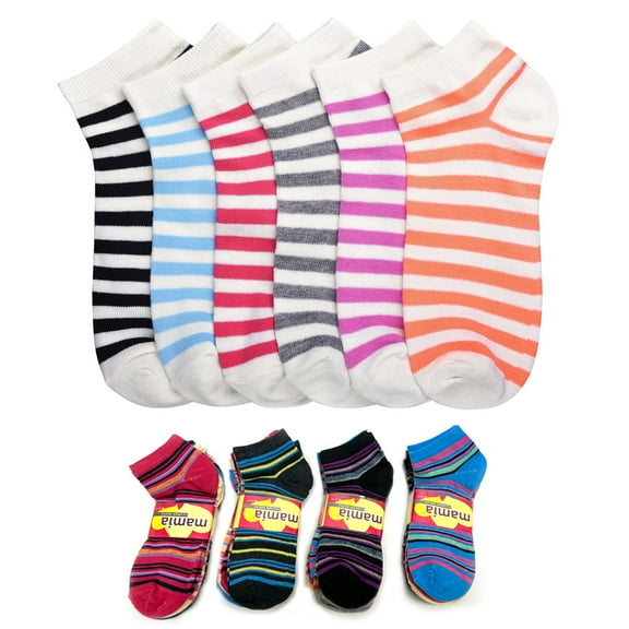 6 Pair Women Ankle Sport Socks No Show Low Cut Fashion Casual Color Stripes 9-11