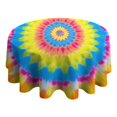 thumbnail image 4 of Colorful Tie Dye Mandala Pattern Round Tablecloth 60"x60",Wrinkle Wipeable Table Cloth for Kitchen Dining Room Picnic Patio Party, 4 of 6