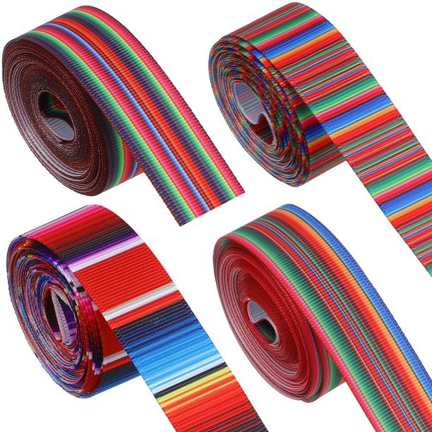 4 Pieces Fiesta Ribbon Mexican Serape Ribbon Rainbow Stripes Ribbon ...