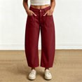 thumbnail image 2 of Women's High Waist Twill Barrel Pants Vintage Wide Leg Cropped Trousers with Pockets Loose Fit Work office Casual Pants Streetwear Wine, 2 of 7