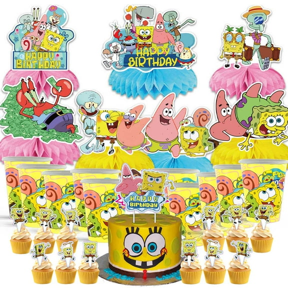 SpongeBob SquarePants Party Supplies Decor Cups Fans Decorations Honeycomb Centerpieces Cake Toppers