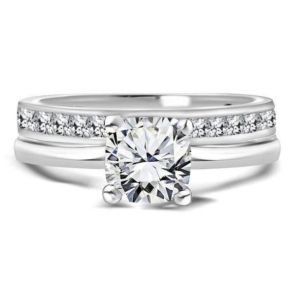 JeenMata Stylish 1.25 Cushion Cut Bridal Set - Channel Set Wedding Band - in 18K White Gold over Silver