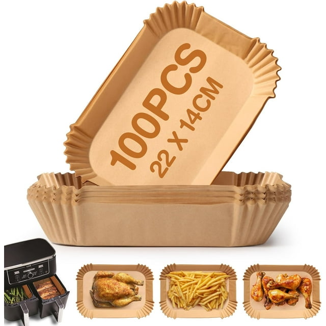 100 Pieces 22x14cm Air Fryer Parchment Paper, Air Fryer Cooking Paper, Non-Stick Disposable Paper Liners
