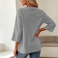 thumbnail image 5 of Tusihei Women V Neck 3/4 Sleeve Casual Tops Loose Fit Boho Pullover Tee Solid Basic Comfy Summer Fall Outfits Beach Blouse, Gray XL, 5 of 8