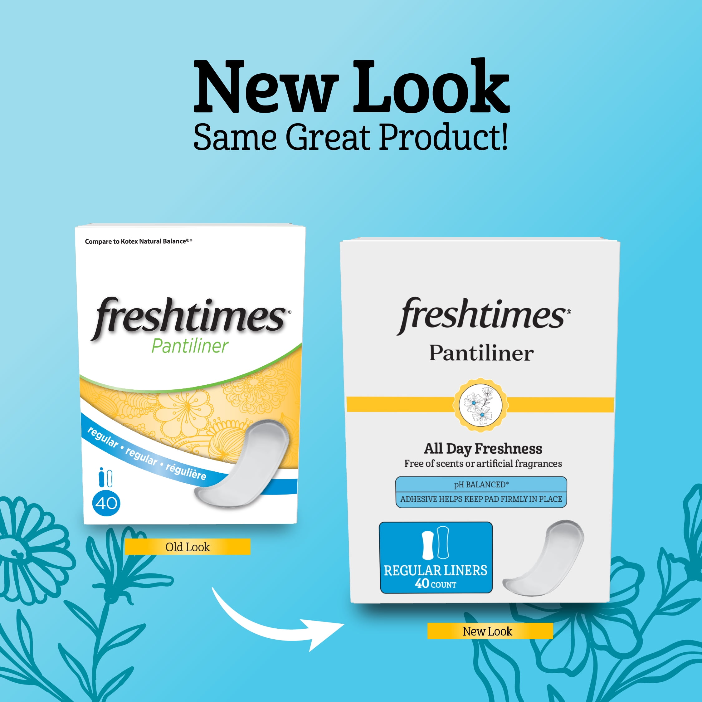 (6 pack) Freshtimes Liners, Regular, Unscented (40 Count)