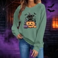 thumbnail image 6 of Gamivast Halloween Graphic Pullover Sweatshirts for Women Cute Cat In Pumpkin Print Long Sleeve Fall Tops Lightweight Comfortable Crewneck Casual Novelty Jumper Shirt Green M, 6 of 6