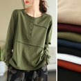 thumbnail image 2 of RWJDXD Printemps Automne Nouveau T-shirt à Col Rond Mode à Manches Longues pour Femmes Style Rue Décontracté Ample à Boutons Chandails Élégant Haut Uni, 2 of 5