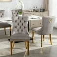 thumbnail image 3 of ODUSE-DAILY Grey Velvet Dining Chairs Set of 4, Kitchen & Dining Room Chairs, Nailheads Tufted, Sillas De Comedor, Fabric Upholstered, Golden Metal Legs (Gray, 4 Pcs), 3 of 11