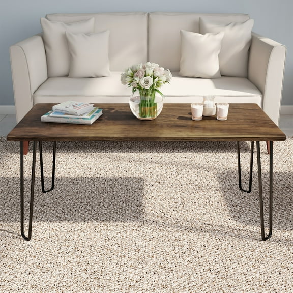 Lavish Home Modern Industrial Coffee Table with Hairpin Legs (Brown)