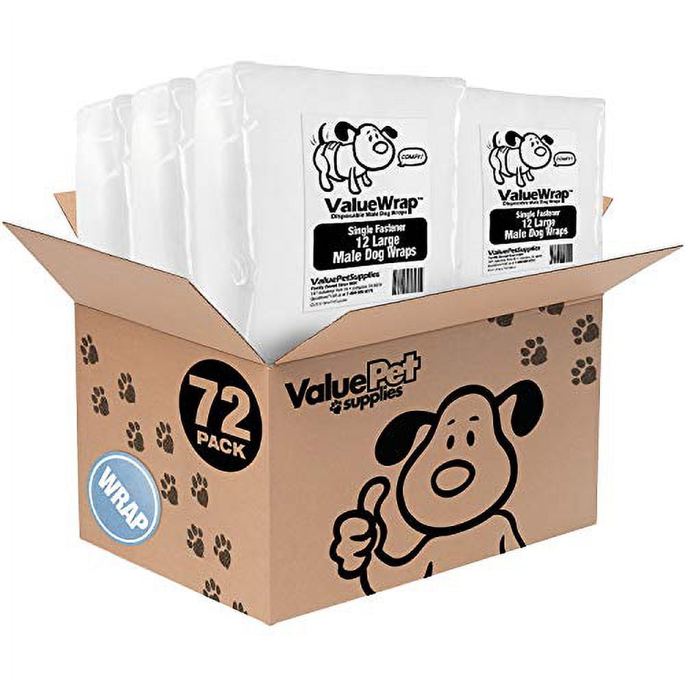 Male Wraps, Disposable Dog Diapers, 1-Tab Large, Lavender, 72 Count - Snag-Free Fastener, Leak Protection, Wetness Indicator