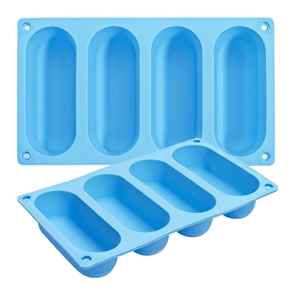 Hot Dog Bun Pan - 2 Pack 4 Cavity Silicone Molds, Non-stick French Bread Pan, Baguette Baguette Bread Pan for Sandwich Bun Rolls