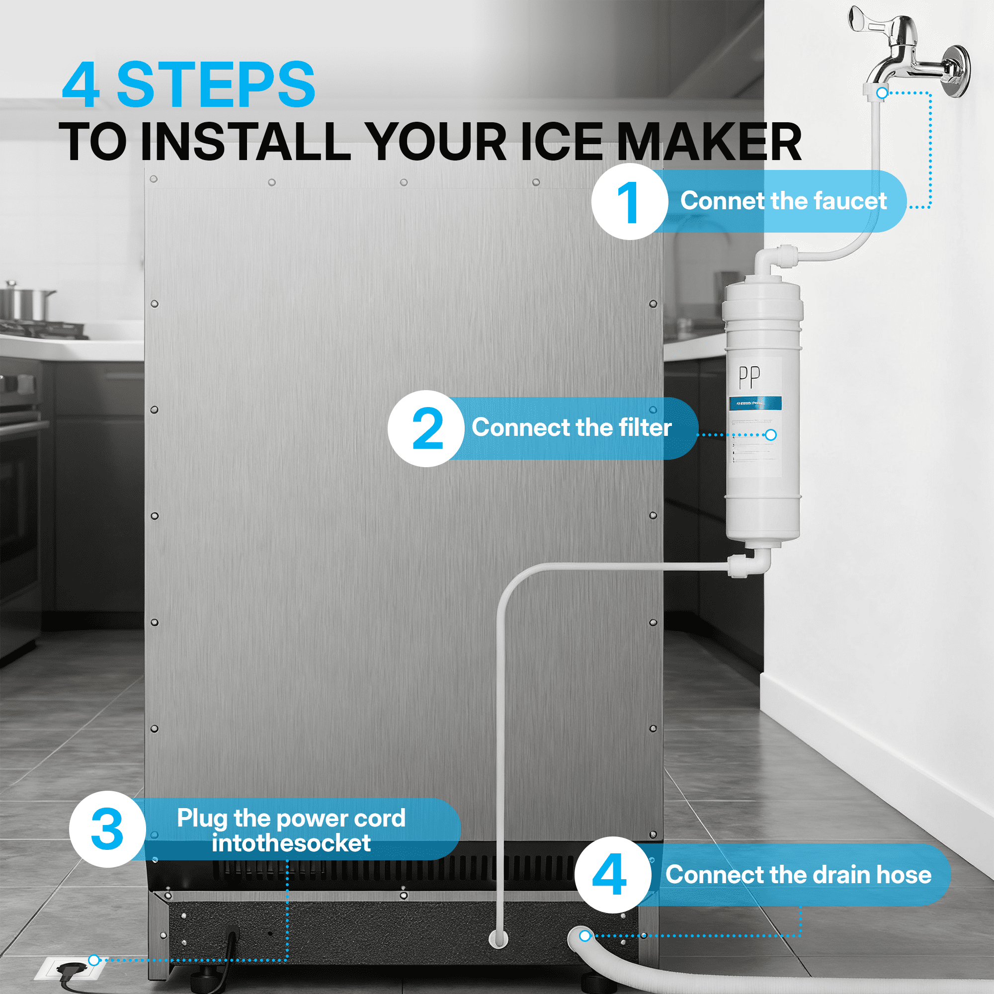 Nepsam Commercial Ice Maker, 100Lbs/24H, 50 Ice Cubes, Stainless Steel Under Counter ice Machine, Self-Cleaning & Timer, for Home & Bar