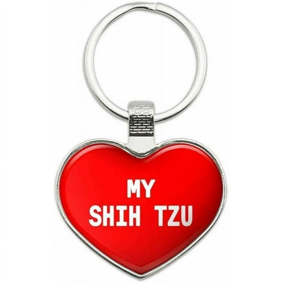 Shih Tzu - I Love My Pet Metal Heart Keychain Key Chain Ring, Red
