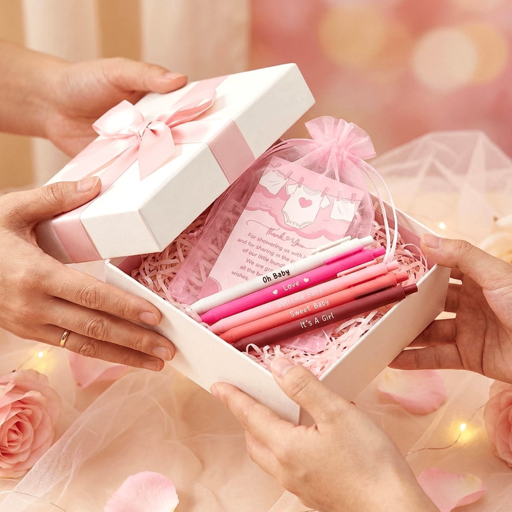 50 Sets Party Favors Gift Set with Ballpoint Pens Thank You Cards and Organza Bags, Bulk Guest Souvenirs for Gender Reveal Baby Shower Wedding Birthday Corporate Events Appreciation Gifts