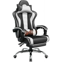 RONG-3  Gaming Chair, Video Game Chair with Massage Lumbar Support and Footrest Height Adjustable Ergonomic Computer Gaming Chair with Swivel Seat and Headrest,Black/White