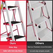 MAXVINI 3 Step Lightweight Folding Step Ladder Aluminum Step Stool with Widened Anti-Slip Strip Pedal Convenient Handgrip,Multi-use for Household and Office