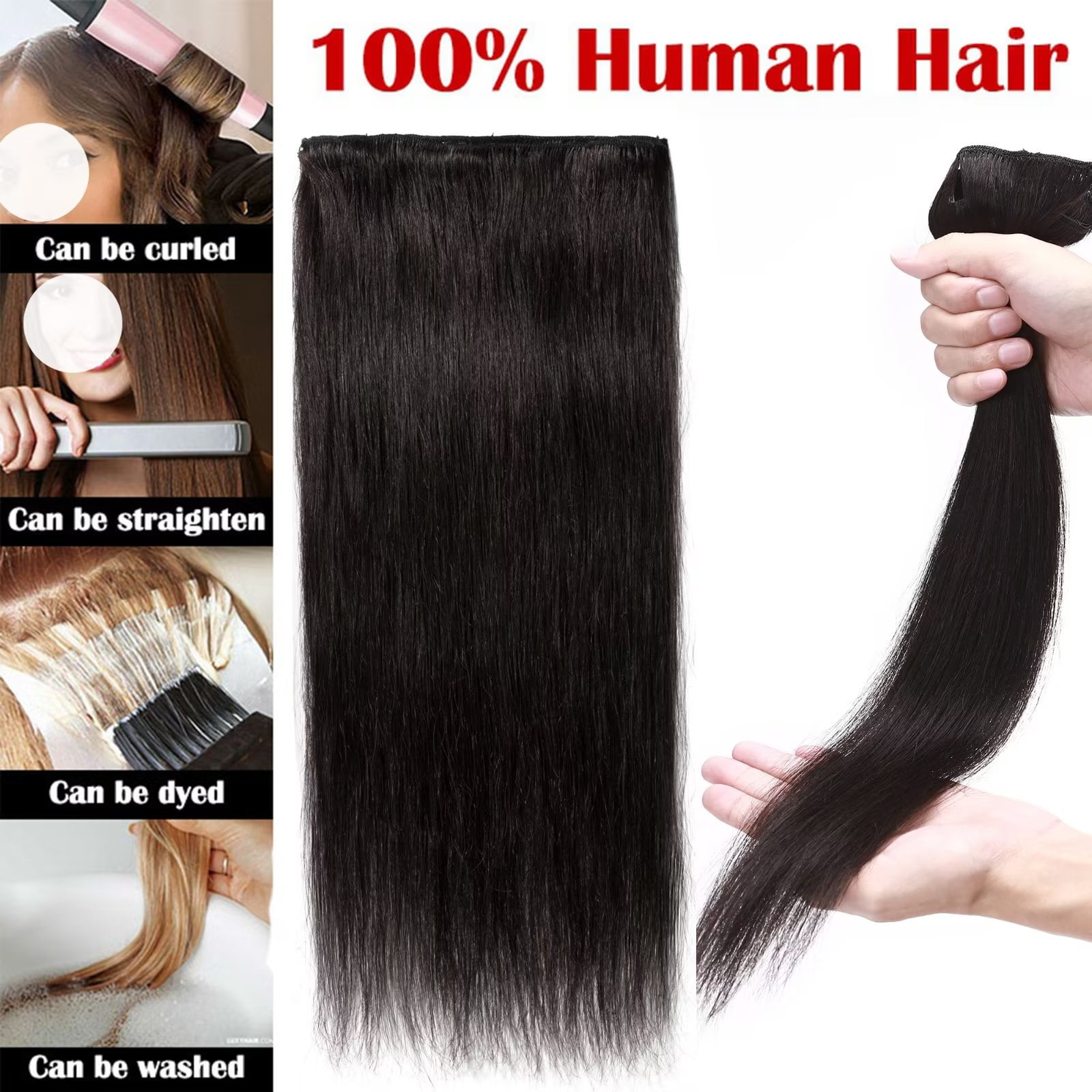 MY-LADY 8Pcs 18Clips Clip in Hair Extensions Human Hair for Women Double Weft Brazilian Remy Straight Human Hair Clip in Hairpiece 20inch #1B Natural Black