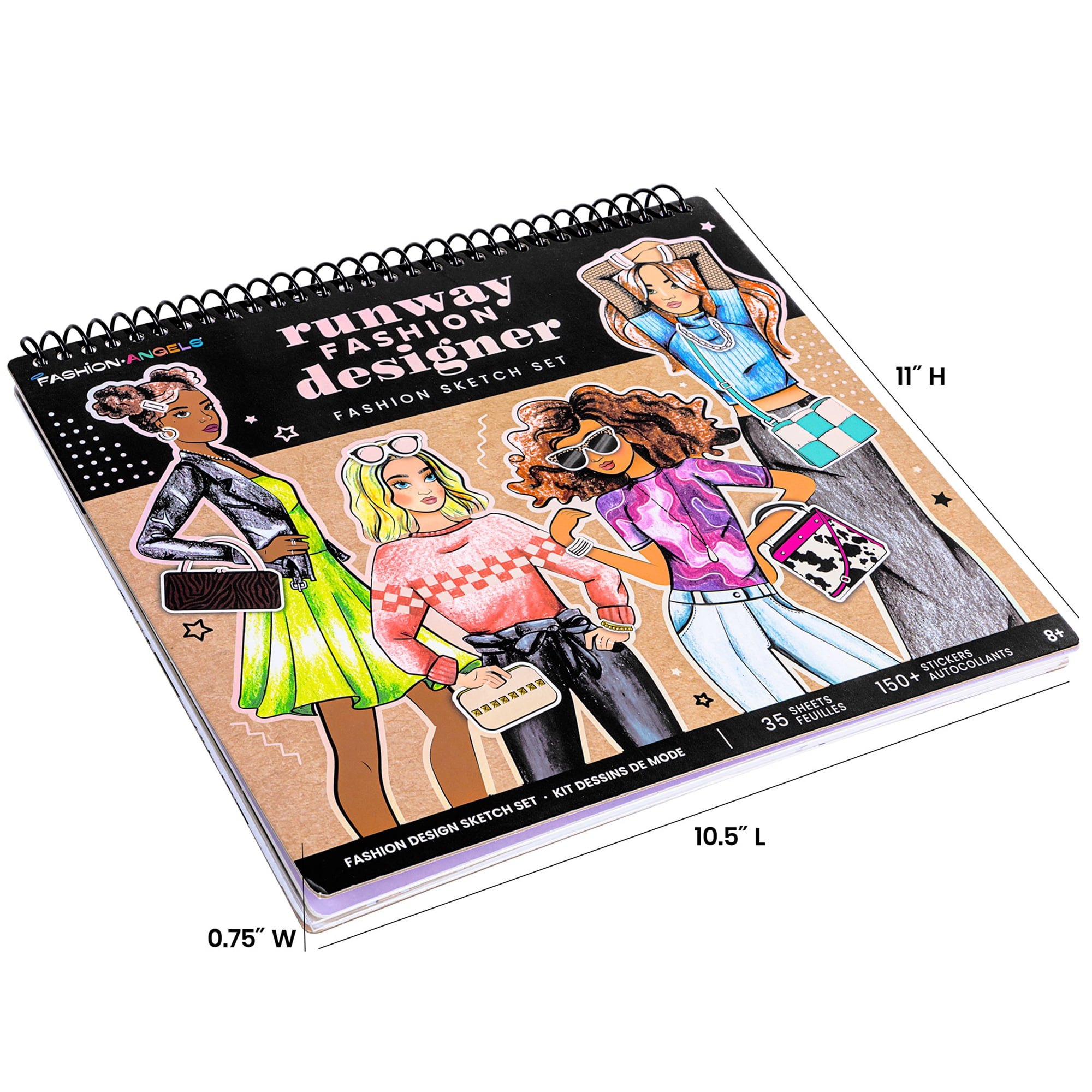 Fashion Angels: Runway Fashion Designer Sketch Set - 35 Sheet Portfolio Pad, Stencils & Stickers, Create Clothing Styles, Drawing & Activity, Kids 6+