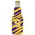 thumbnail image 2 of Carolines Treasures CJ1022-S-BOTTLE 3 x 8 in. Tiger Stripe Purple Gold Letter S Initial Longneck Beer  Hugger with Zipper, 2 of 2