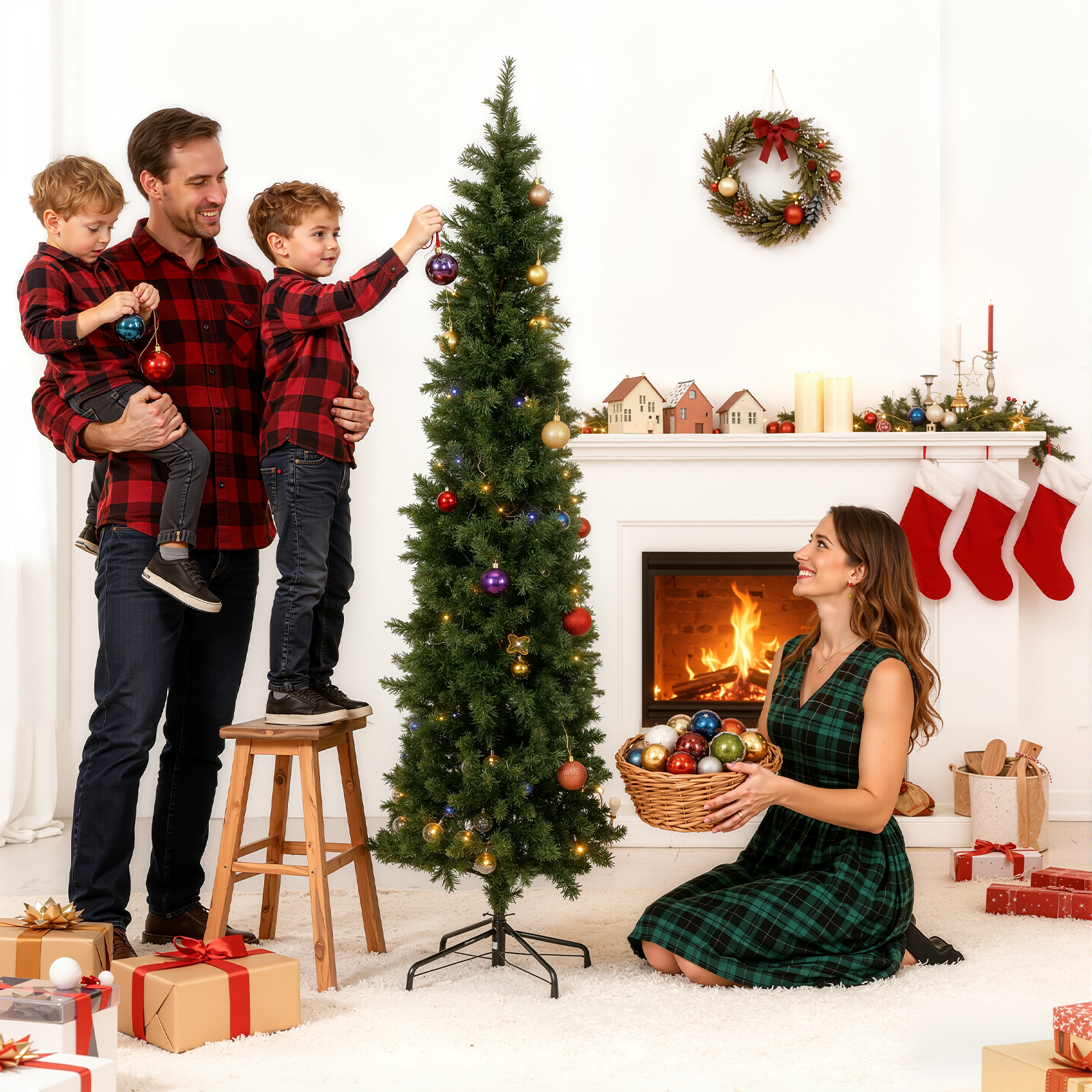 JIOABL 6-Foot Pre-Lit Fraser Fir Pencil Christmas Tree photo 6