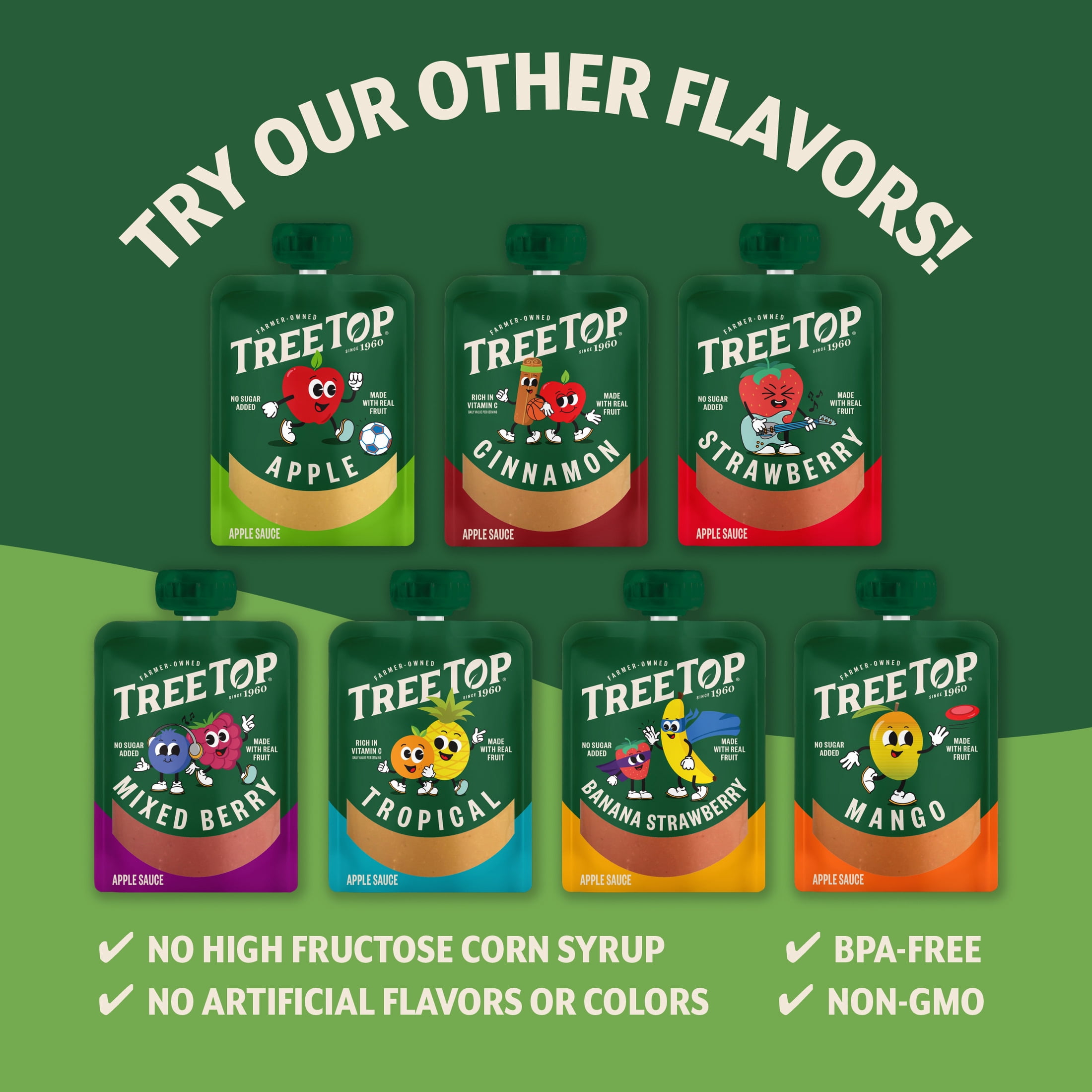 (4 pack) Tree Top Apple Sauce Variety Pack, Apple-Banana Strawberry-Mango, 3.2 Oz Pouch, 12 Count