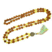 Mogul Meditation Mala Beads 108+1 Rudraksha Yellow Jade Necklace Yoga Jewelry