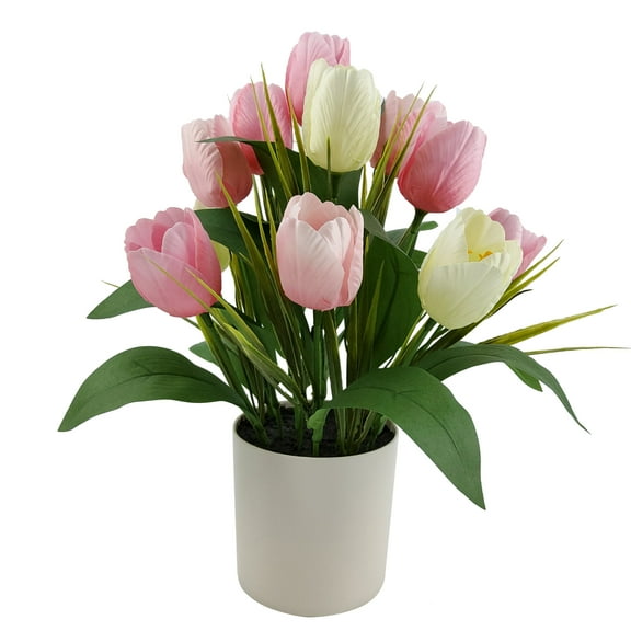 Mainstays Indoor 15.5 inch Artificial Polyester Tulip in Plastics Pot , Pink Color