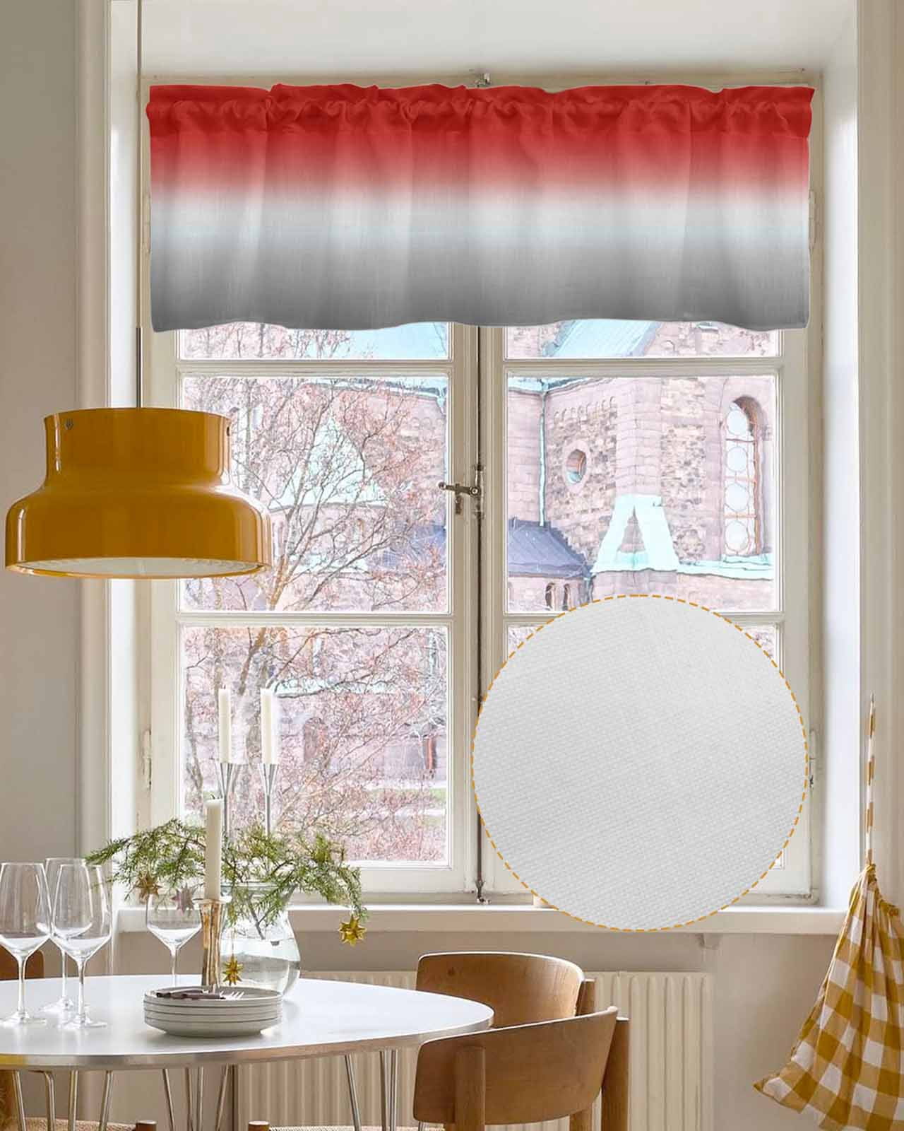 Red Grey Linen Curtain Valance for Bedroom/Bathroom/Kitchen/Office/Living/Dining Room Window,Gradient Greyish Contemporary Minimalist Art Pocket Topper Drapes Decorative Cafe Drapery Panel 42"x18"