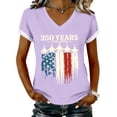 thumbnail image 3 of KDDYLITQ Womens United States 250th Anniversary Shirts Vintage National Flag Print Short Sleeve Blouses 4th July Red White and Blue July 4th T-Shirts Usa Flag Cute V Neck Tops Light Purple L, 3 of 5