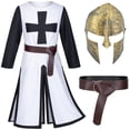 thumbnail image 2 of Túnica de cosplay medieval para hombre con cinturón de máscara, túnica de caballero templario cruzado, túnica de manga larga, disfraz de recreación histórica para Halloween, 2 of 4