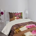 thumbnail image 2 of Ambesonne Orchid Quilted Coverlet 2 Pcs, Modern Boho Stone Flower Art, Twin Size, Umber Green Pink, 2 of 4