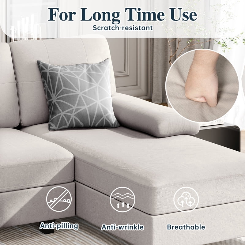 Walsunny U-Shaped Sectional Sofa Couch, 4 Seat U Shaped Oversized Clearance Sofa Set with Double Chaise for Living Room, Beige