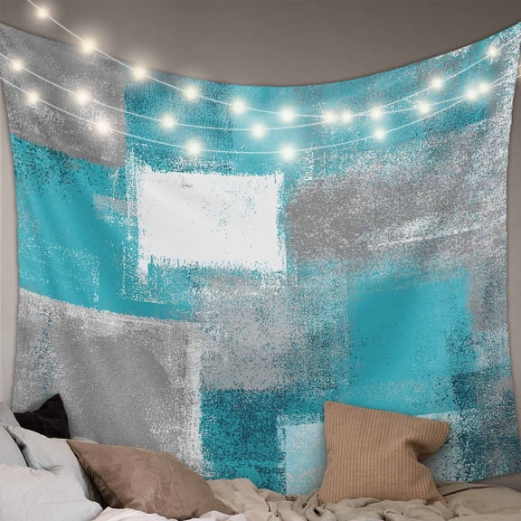 Turquoise Grey Ombre Small Tapestry for Bedroom Wall Hanging Tapestry, Abstract Vintage Oil Painting Ceiling Backdrop Tapestries Poster Blanket Wall Decor for Teens Room Living Room Dorm 23" x 28"