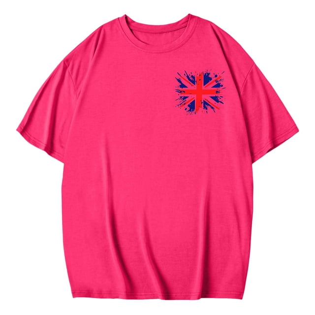 YABCSAZ Chemises du 4 Juillet pour Femmes, Robe de la Fête de l'Indépendance, Blouse d'Été à Col Rond Manches Courtes Mode Décontractée Imprimée pour Femmes, Rose Vif, TG