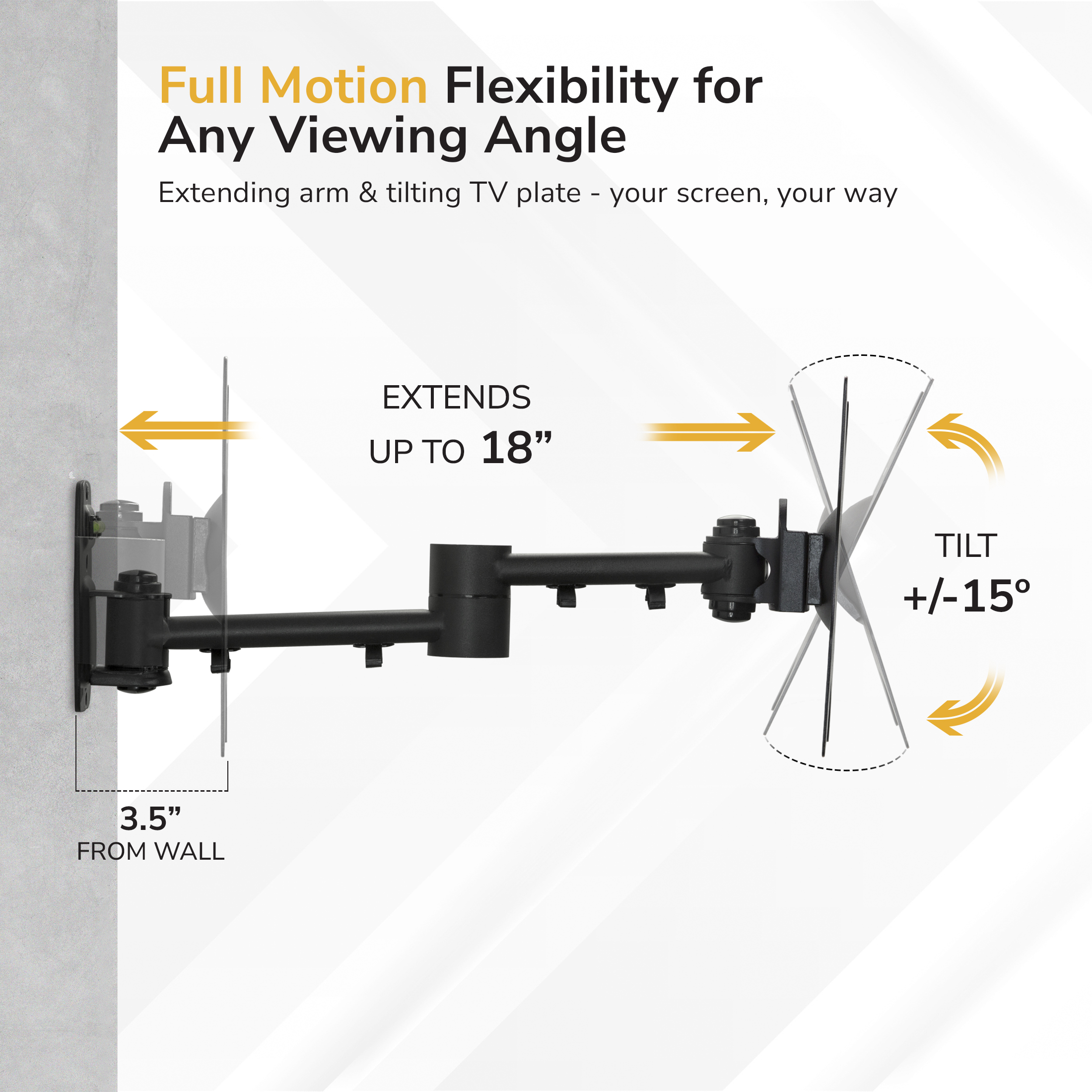 Mount-It! Full Motion TV Wall Mount Bracket for 19" to 42" TV's, Capacity 44 lbs.