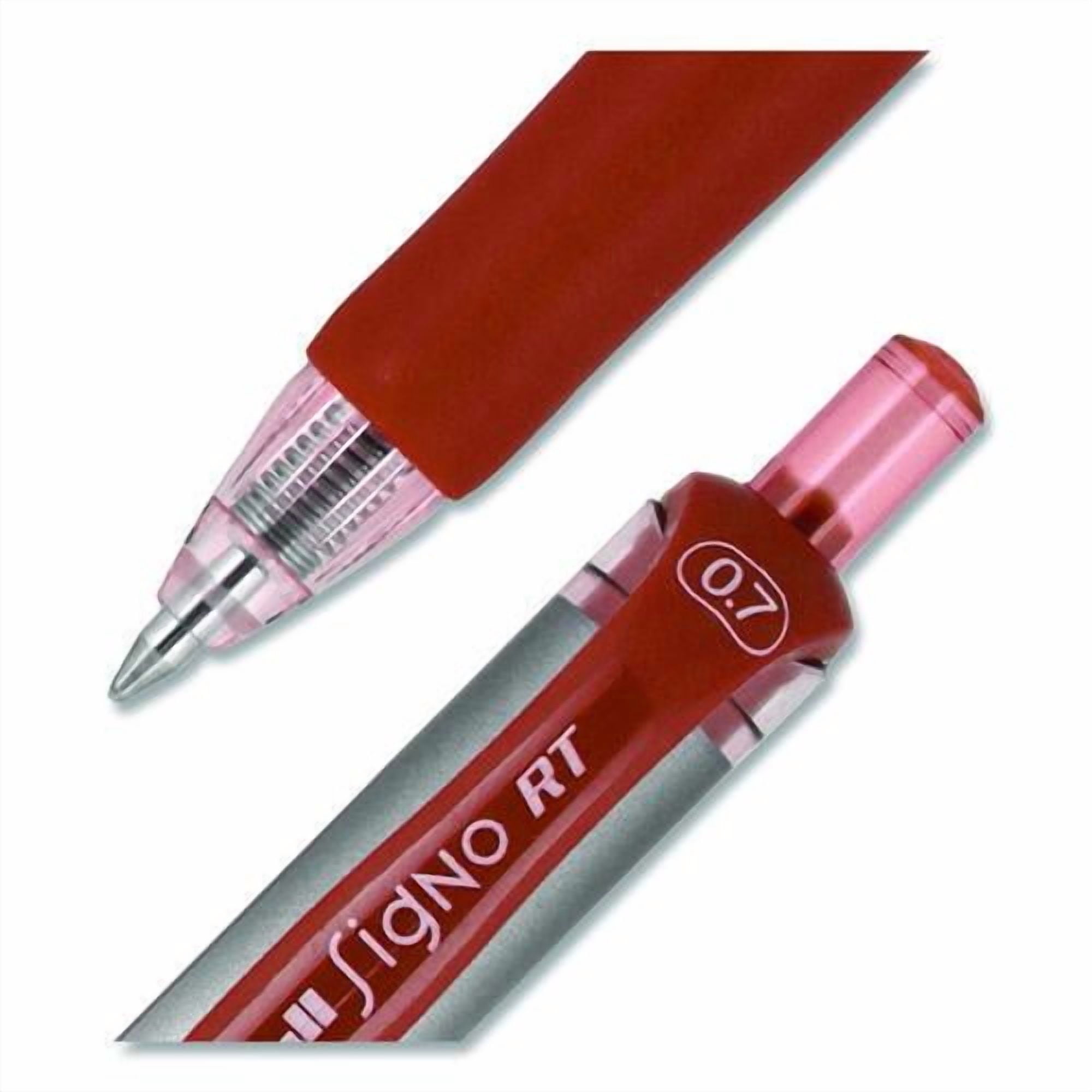 Signo Gel Pen, Retractable, Medium 0.7 mm, Red Ink, Silver/Red Barrel, Dozen | Bundle of 5