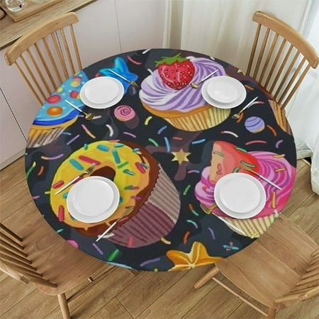 

Palnkart Cupcakes Donuts Sprinkles Round Table Cover Stain Resistant Washable Indoor Outdoor Tablecloth Kitchen Dining Wedding Parties Waterproof Fabric 100% Polyester 38-42