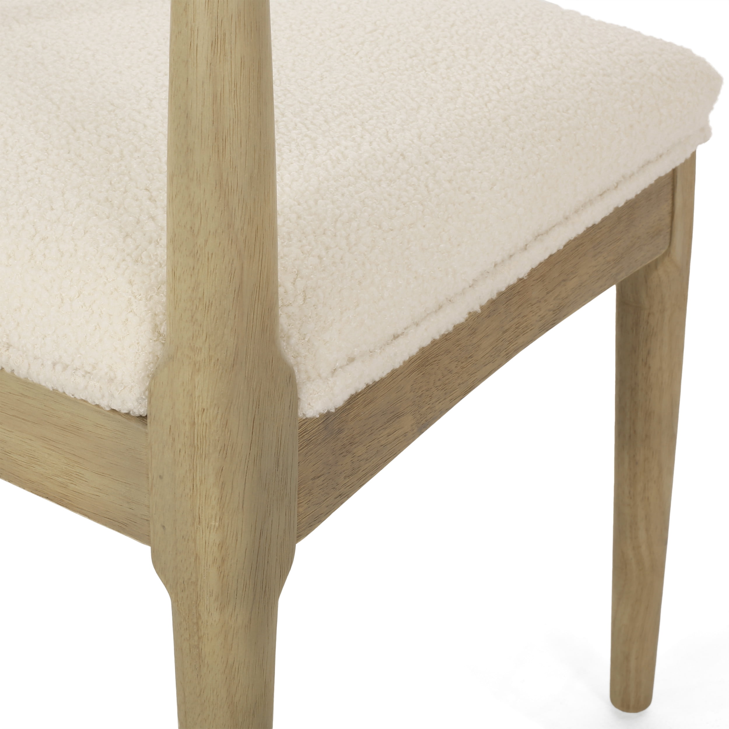 Noble House Cotterell Fabric and Wood Dining Chairs, Set of 2, Ivory Boucle and Light Ash