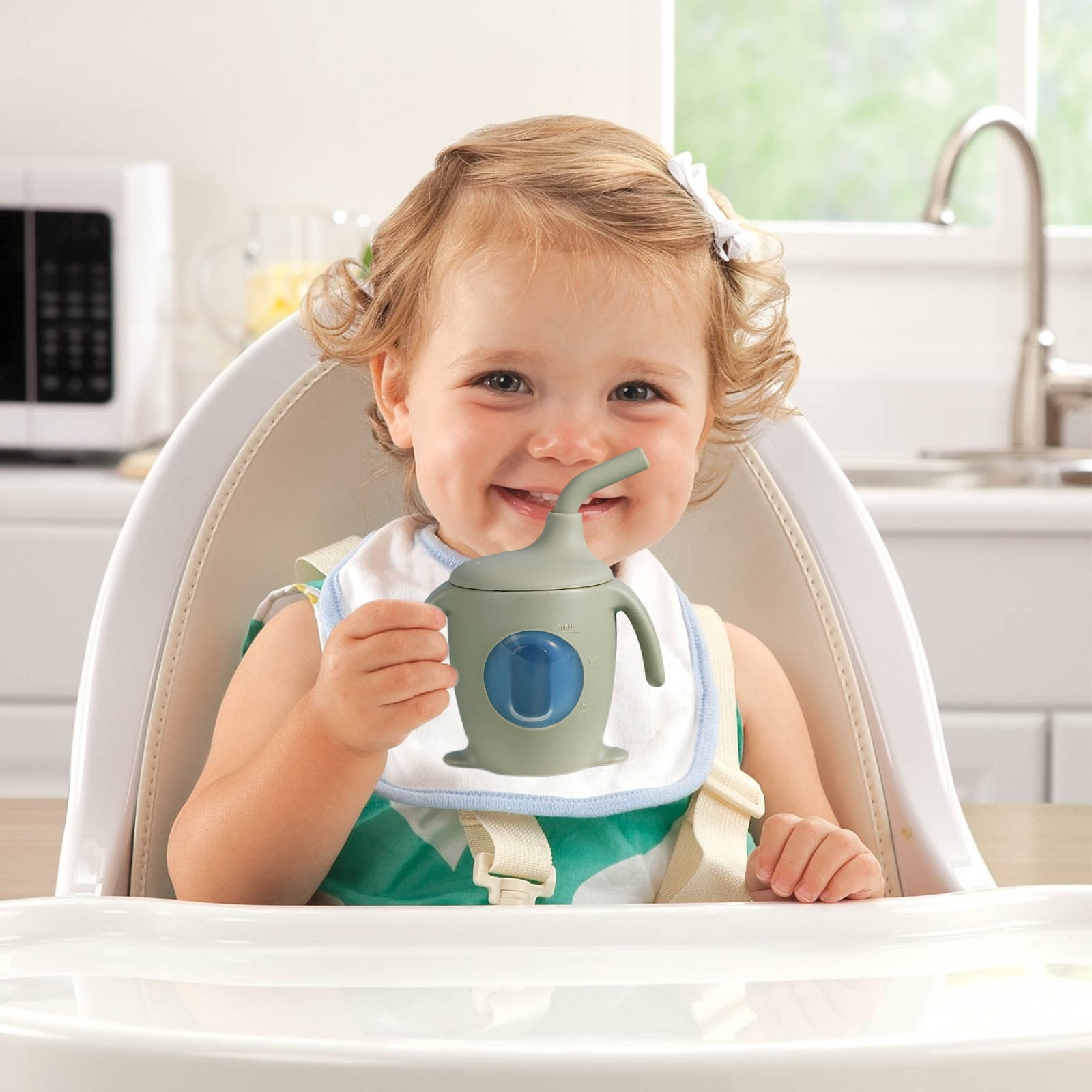 Weloille Silicone Children's Straw Cup Infant Learning Drink Cup with Handle Food Grade Infant Water Cup