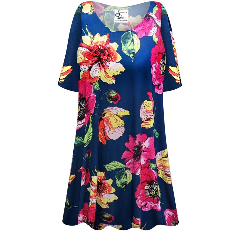 Plus size Tall Womens Short Sleeve Blue Spring Dream Tunic Tops Casual Loose Fitting Flowy Shirts Blouses