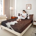 thumbnail image 4 of Manfei Cow Hide Print Full Size Sheets,Brown Cattle Hide Bed Sheets,Brown Gray Sheet Sets For Adults,Microfiber Bedroom Decor,4 Pieces, 4 of 7