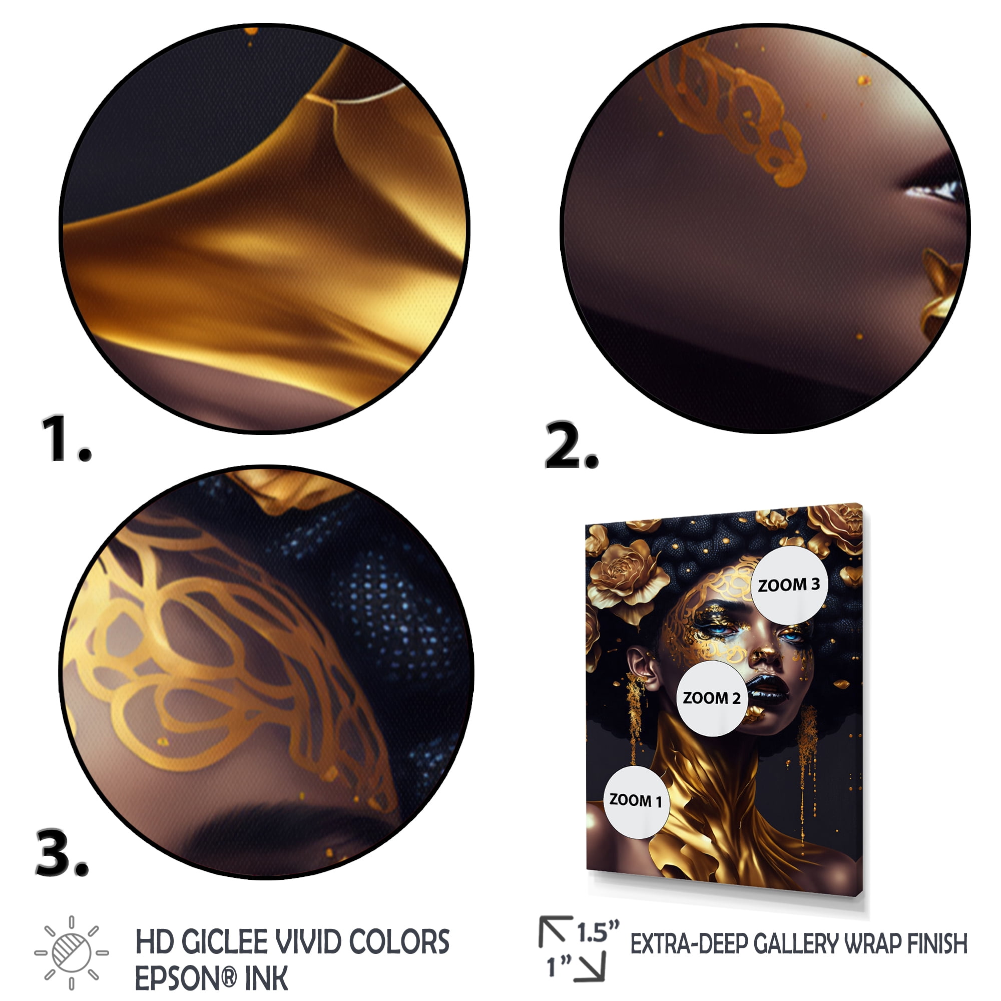 Designart Gold And Black Floral Woman III Canvas Wall Art