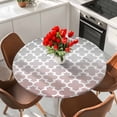 thumbnail image 2 of Morocco Trellis Round Fitted Table Cover Abstract Geometric Grey Pink Ombre Waterproof Table Cloth with Elastic Edge Wipeable Tablecloth for Picnic Camping Party Fits 55"-60" Diameter, 2 of 8